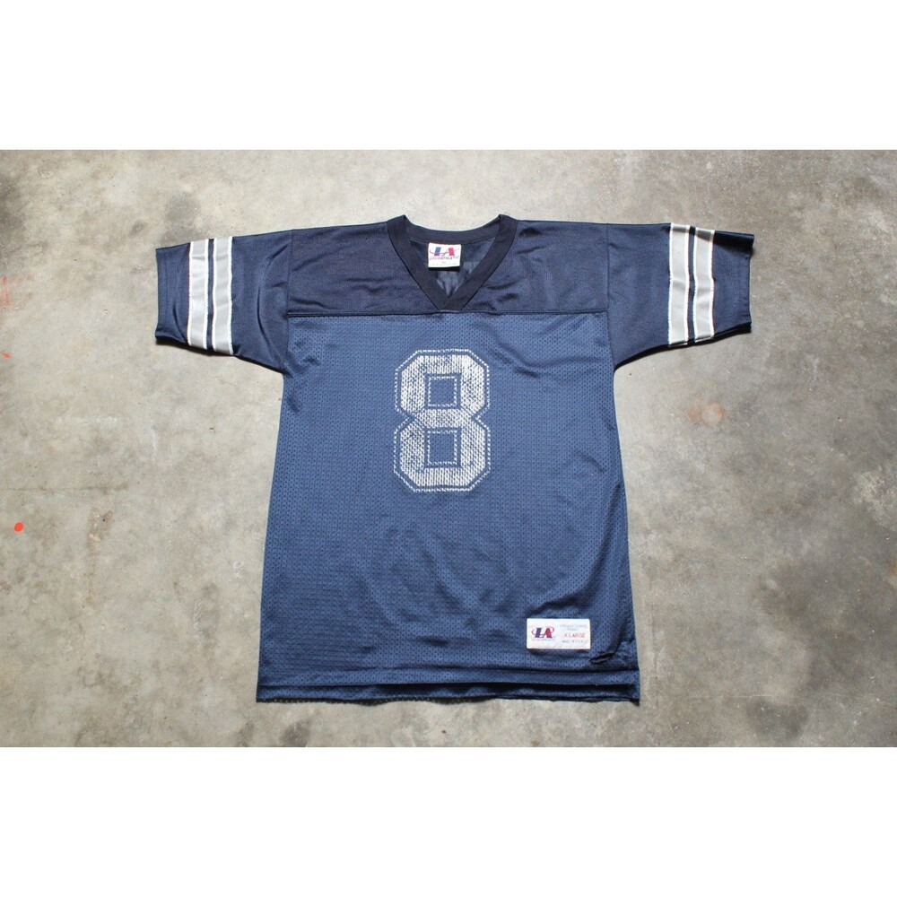 Vintage 90's USA-Made Troy Aikman #8 Heavily Distressed Jersey - Youth XL